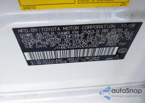 2009 Lexus Gs 350 from USA, damaged, VIN JTHBE96S490043680